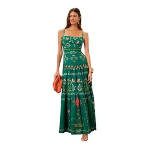 Agua by Agua Bendita Lima Esmeralda Maxi Dress Spaghetti Strap Tiered Skirt  M